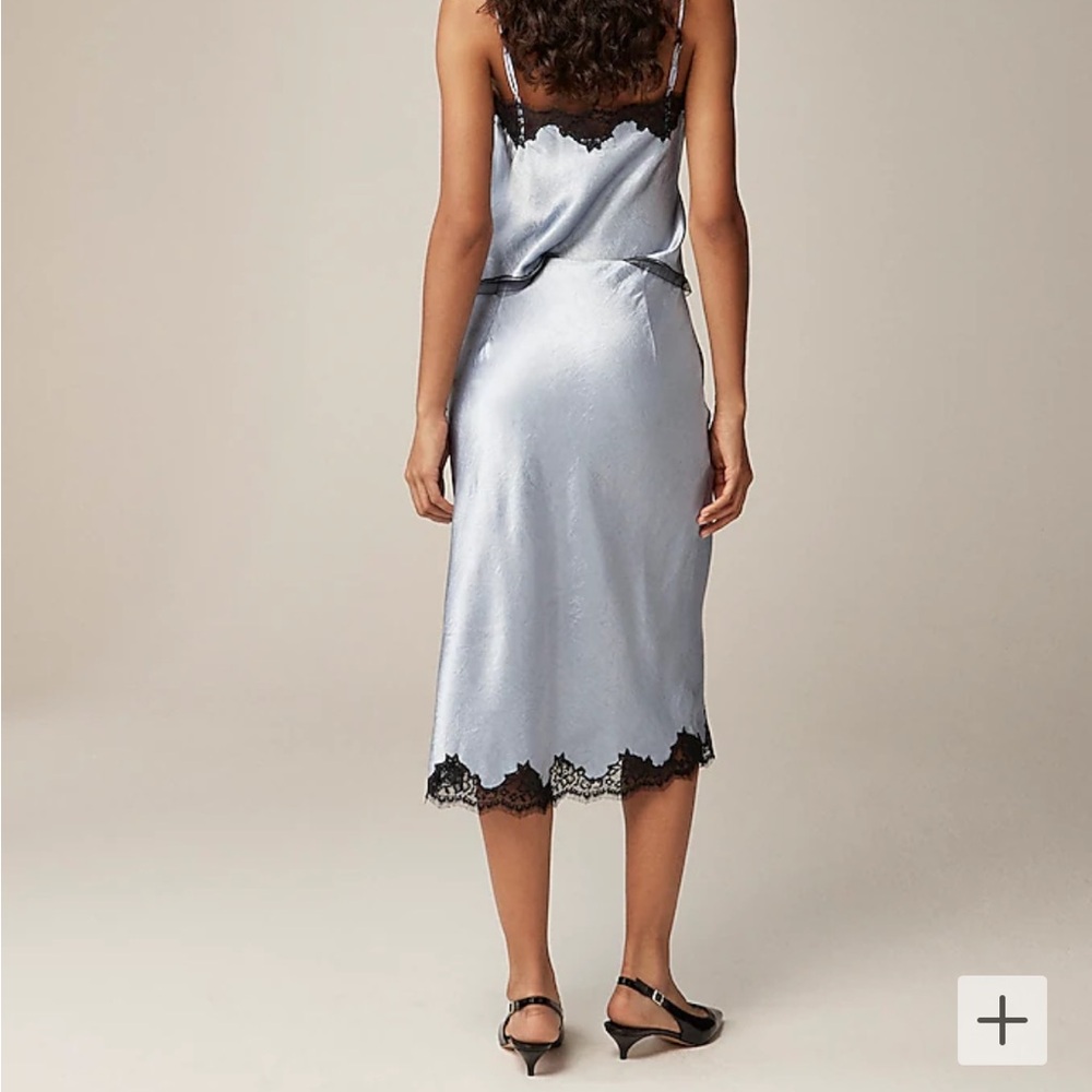J Crew Gwyneth lace trim slip skirt in textured satin